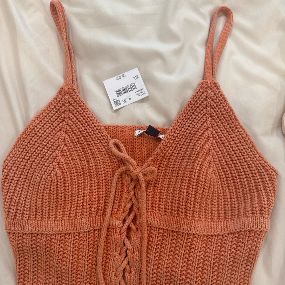 American Eagle Outfitters Orange Ribbed Tie Front Crop Tank